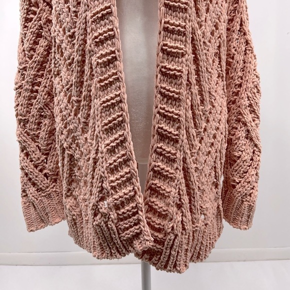 Mystree chenille chunky knit open front cardigan light pink size S - Picture 3 of 11
